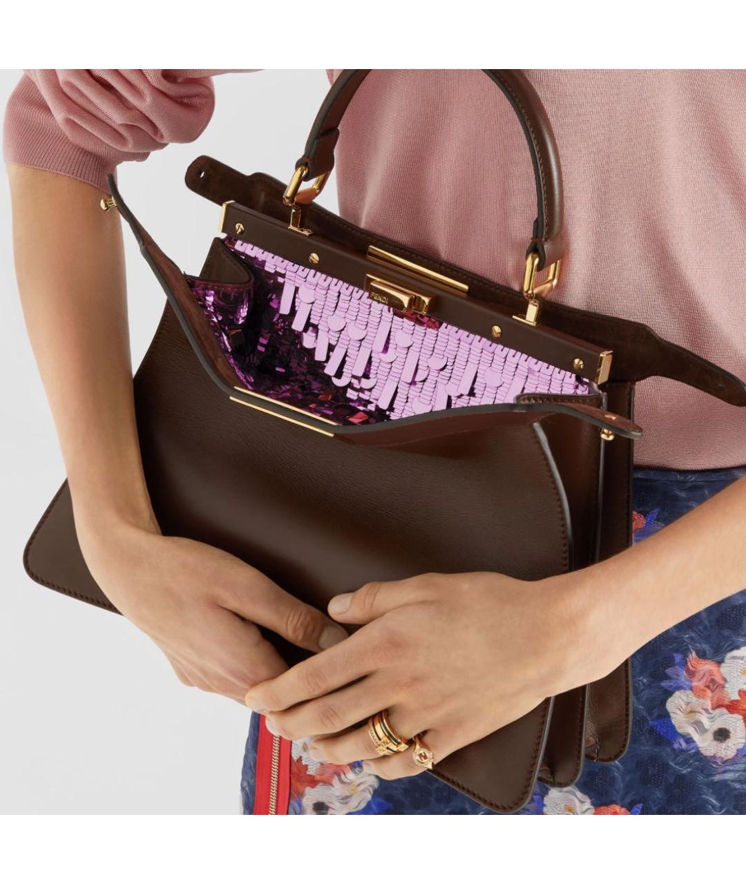 FENDI Коричневая кожаная сумка с короткими ручками, фото 2