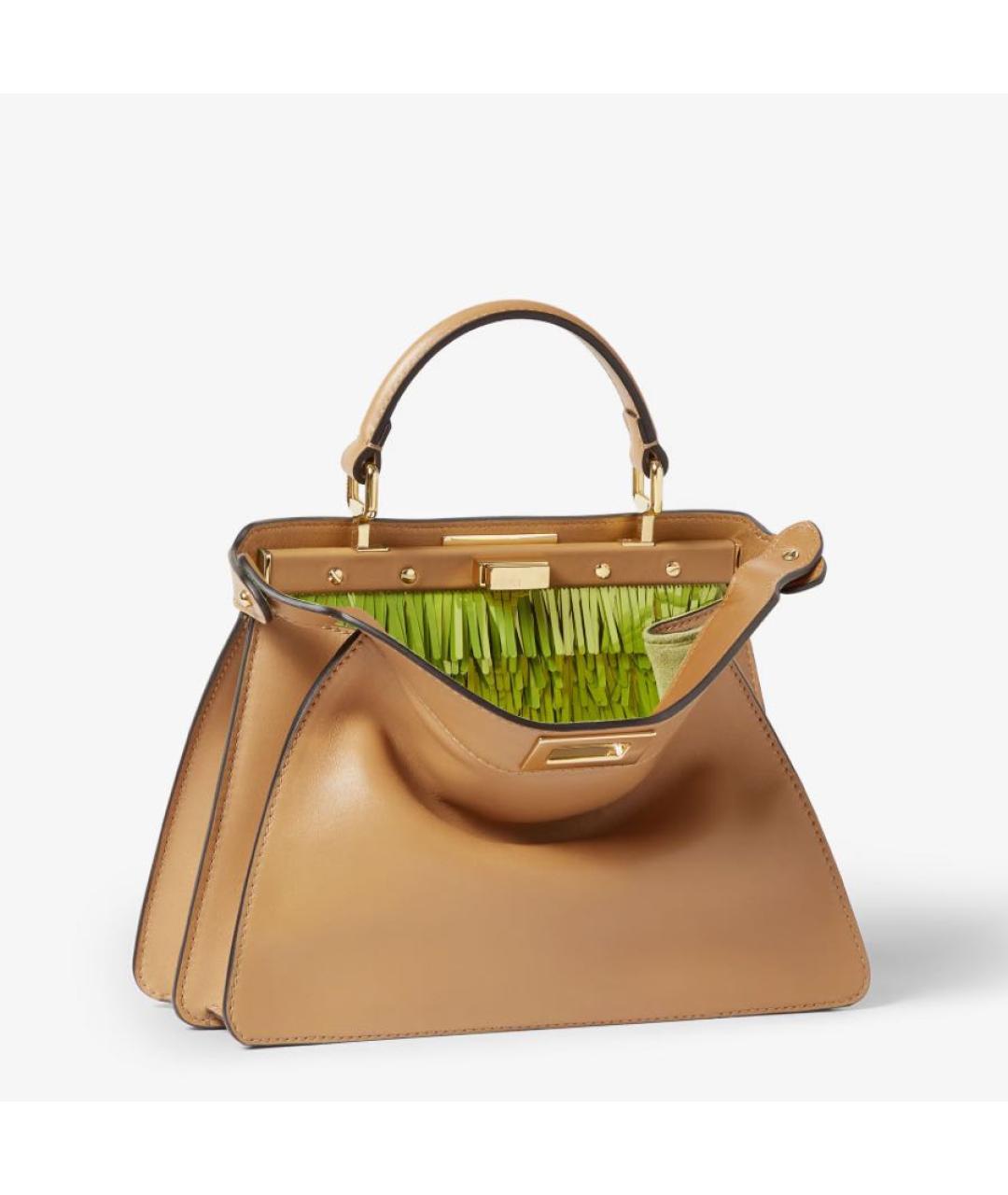 FENDI Коричневая кожаная сумка с короткими ручками, фото 3