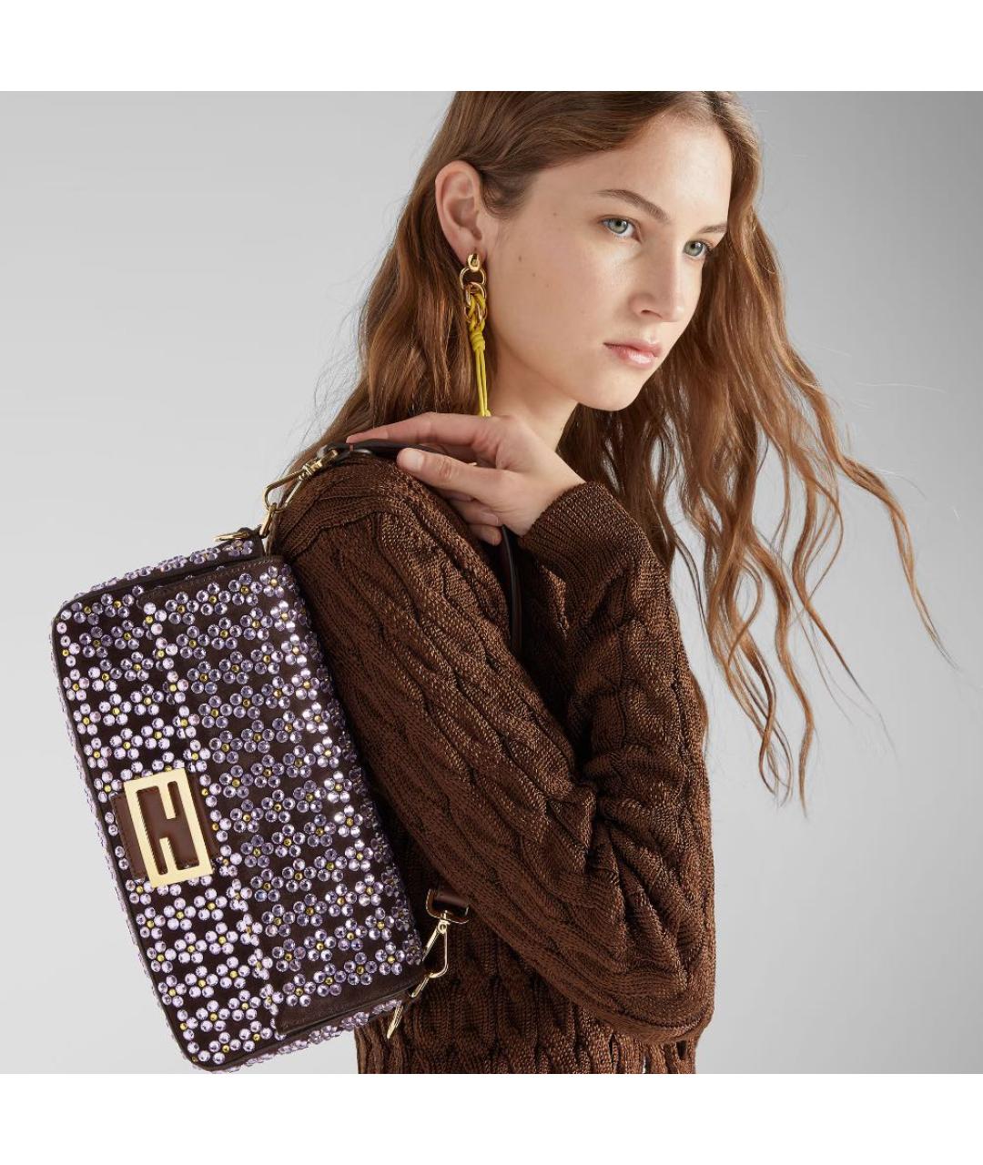 FENDI Коричневая кожаная сумка через плечо, фото 2