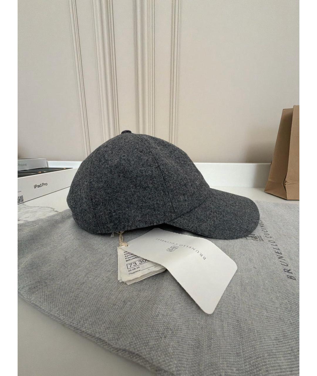 BRUNELLO CUCINELLI Антрацитовая шерстяная кепка, фото 8