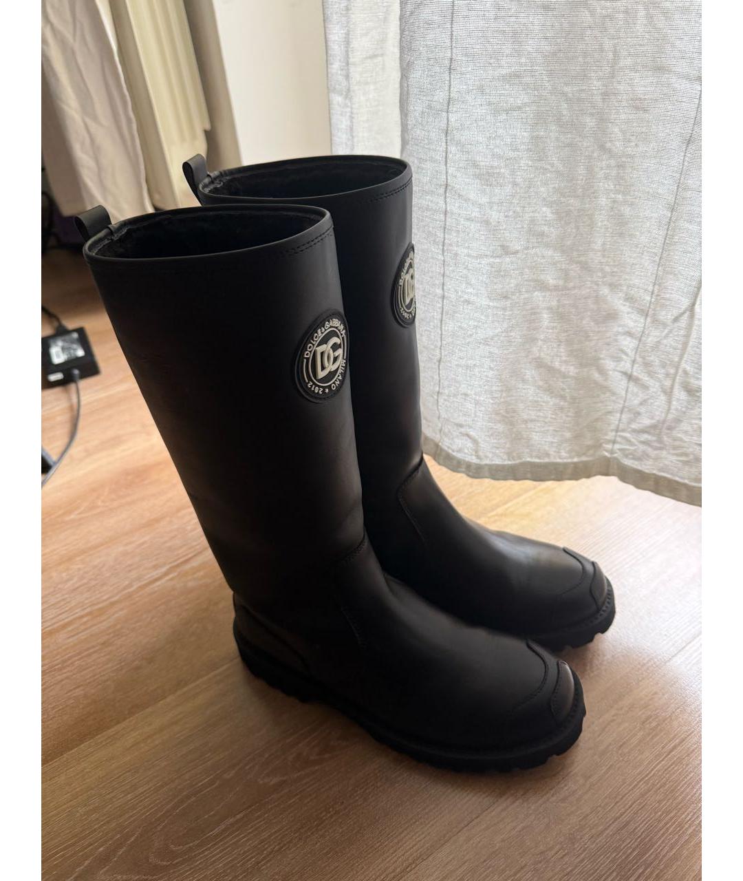 DOLCE&GABBANA Черные кожаные сапоги, фото 3