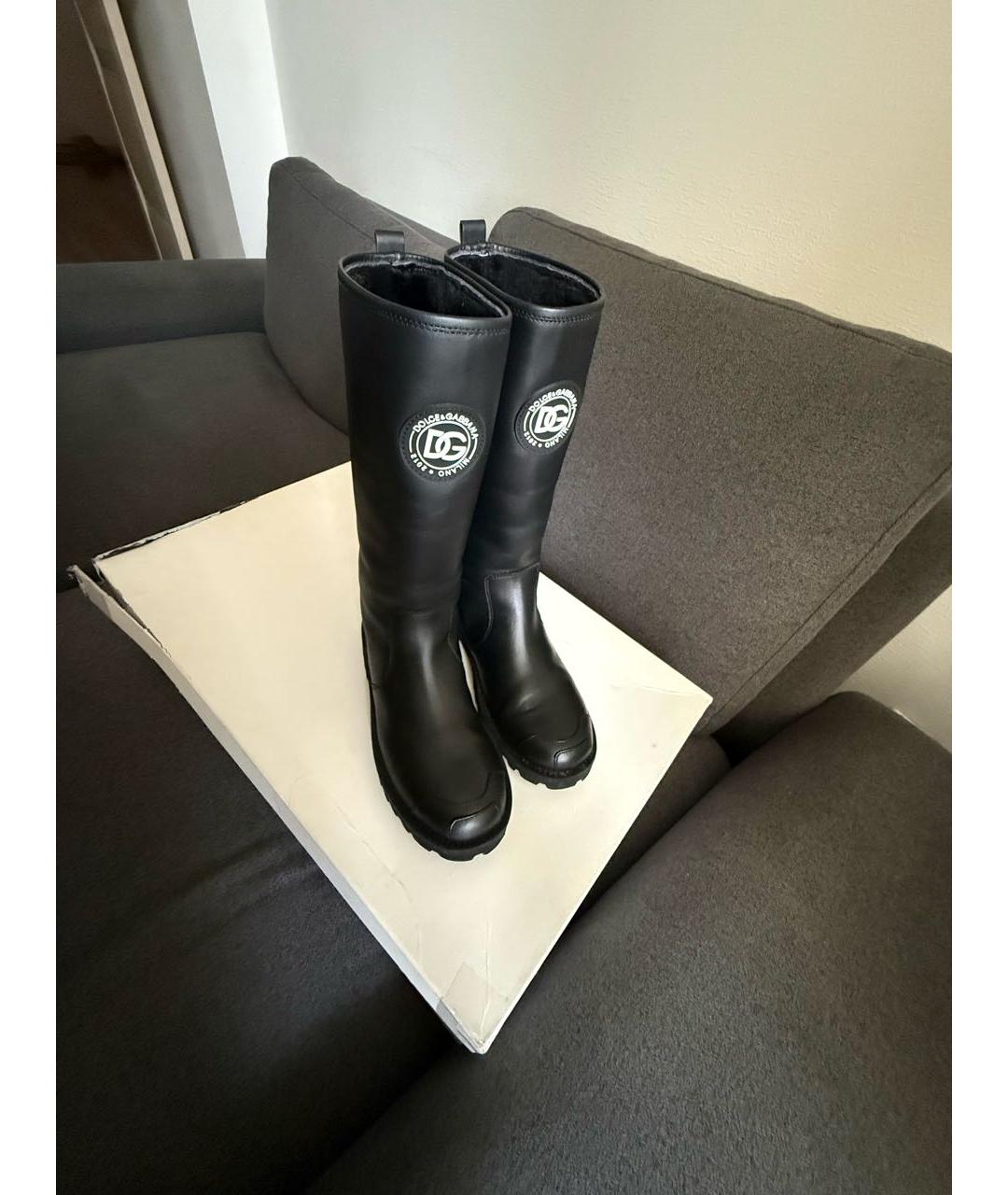 DOLCE&GABBANA Черные кожаные сапоги, фото 2