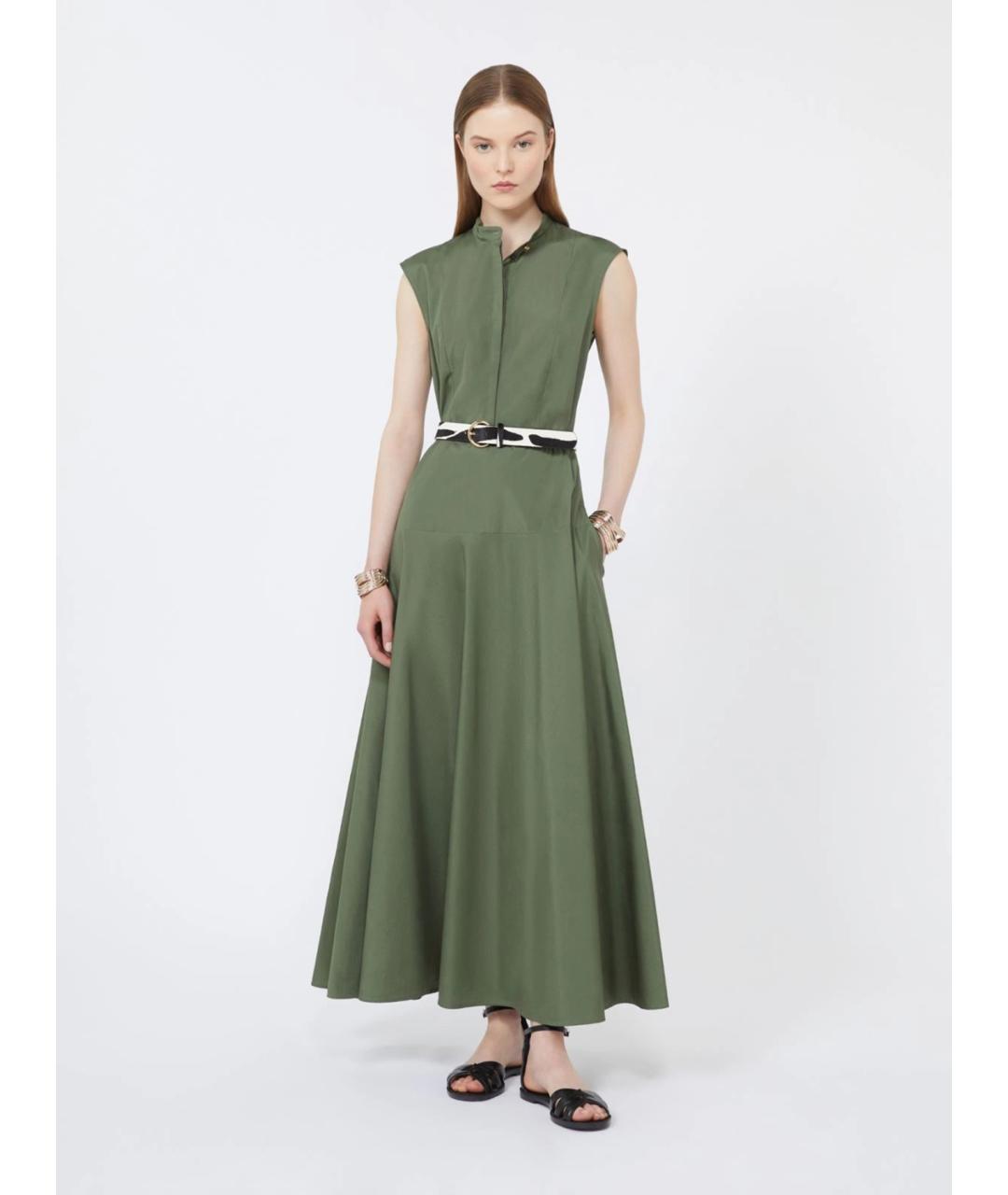 MAX MARA STUDIO Зеленые хлопковое повседневное платье, фото 2