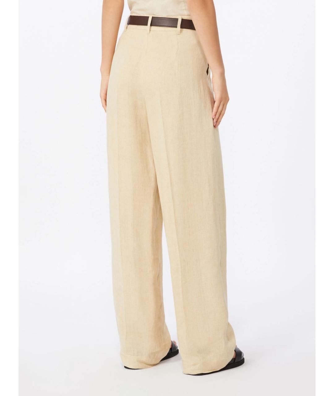 MAX MARA STUDIO Бежевые льняные брюки широкие, фото 4