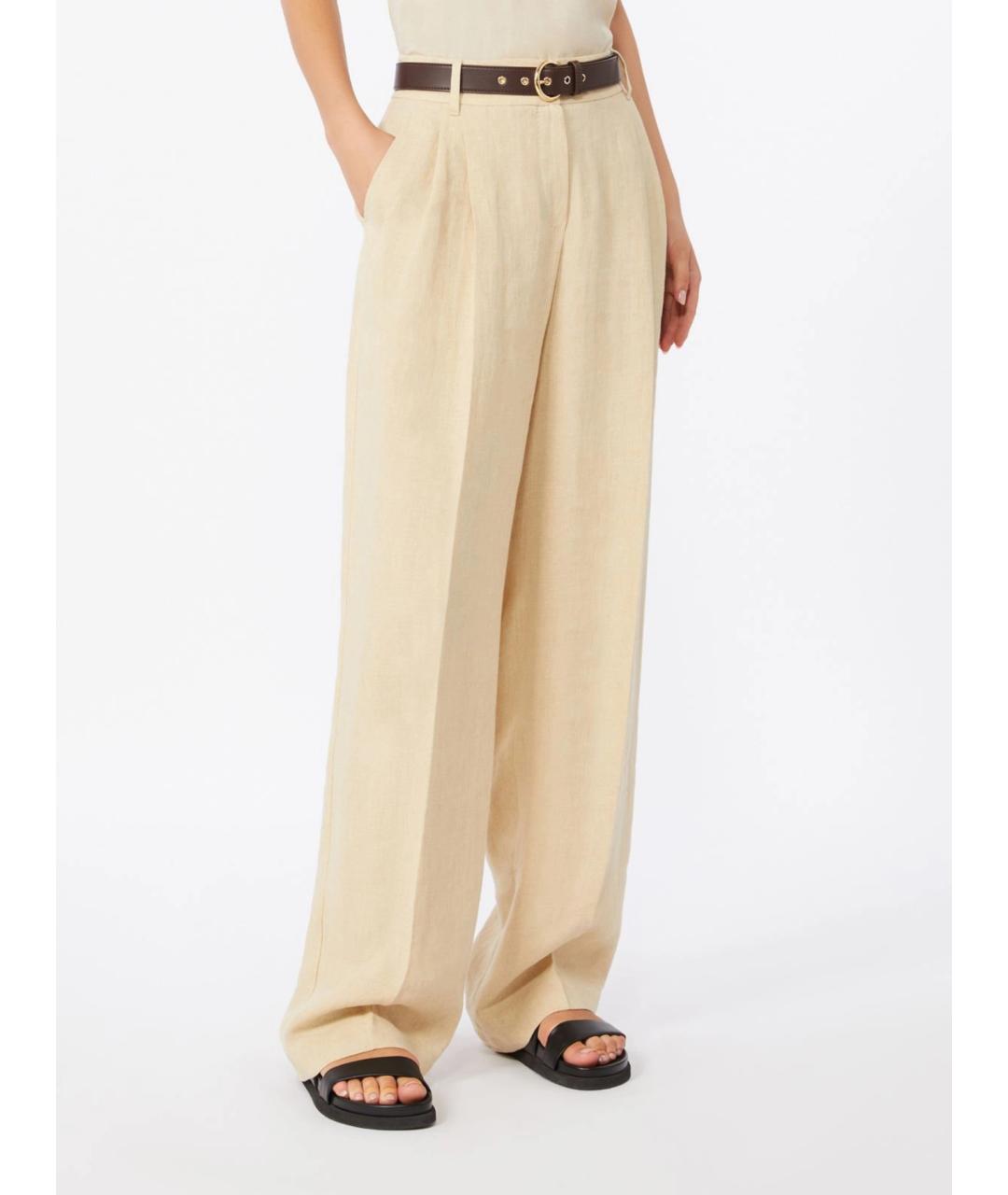 MAX MARA STUDIO Бежевые льняные брюки широкие, фото 3