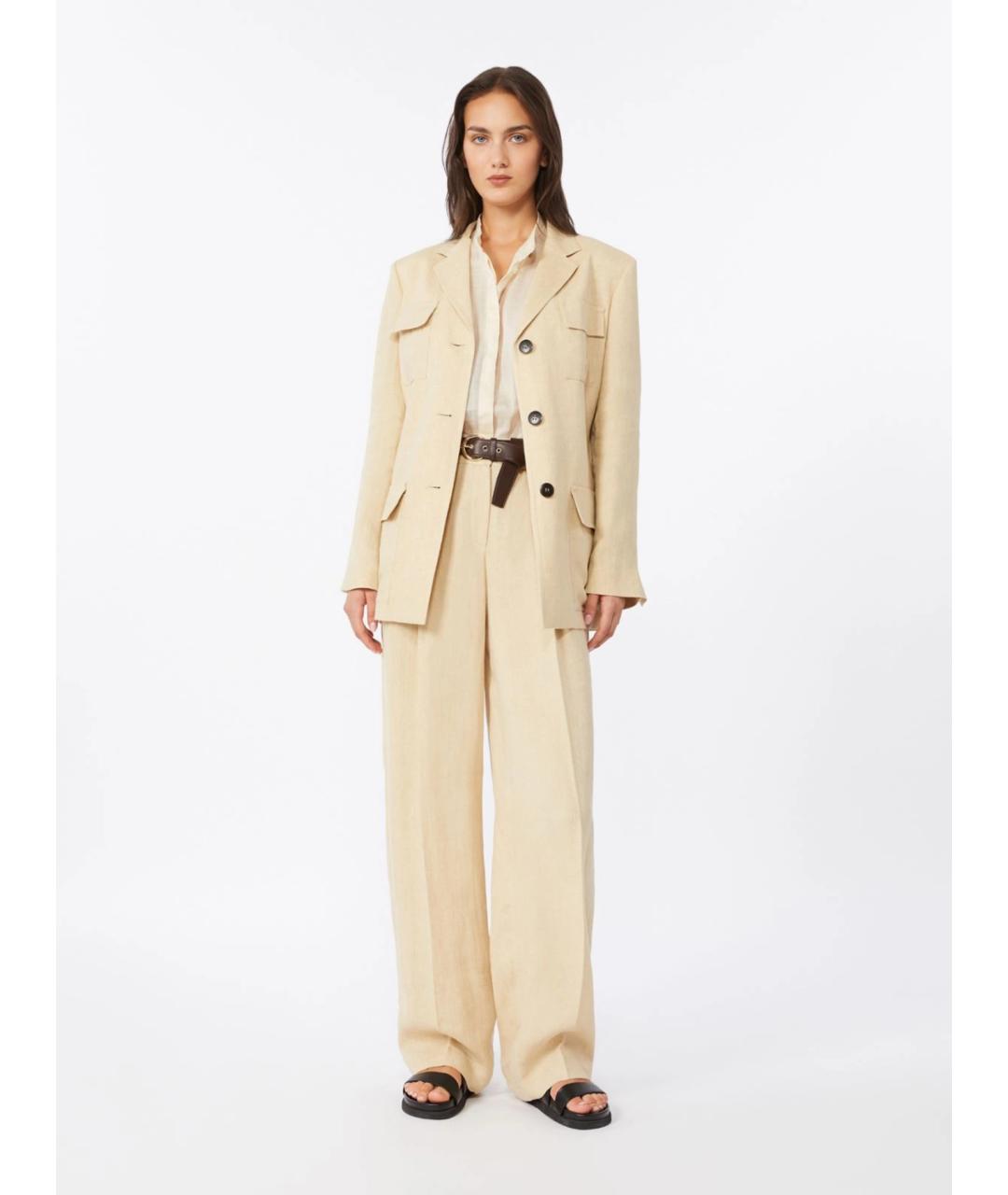 MAX MARA STUDIO Бежевые льняные брюки широкие, фото 2