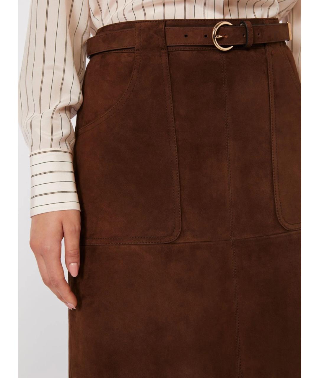 MAX MARA STUDIO Коричневая замшевая юбка миди, фото 5