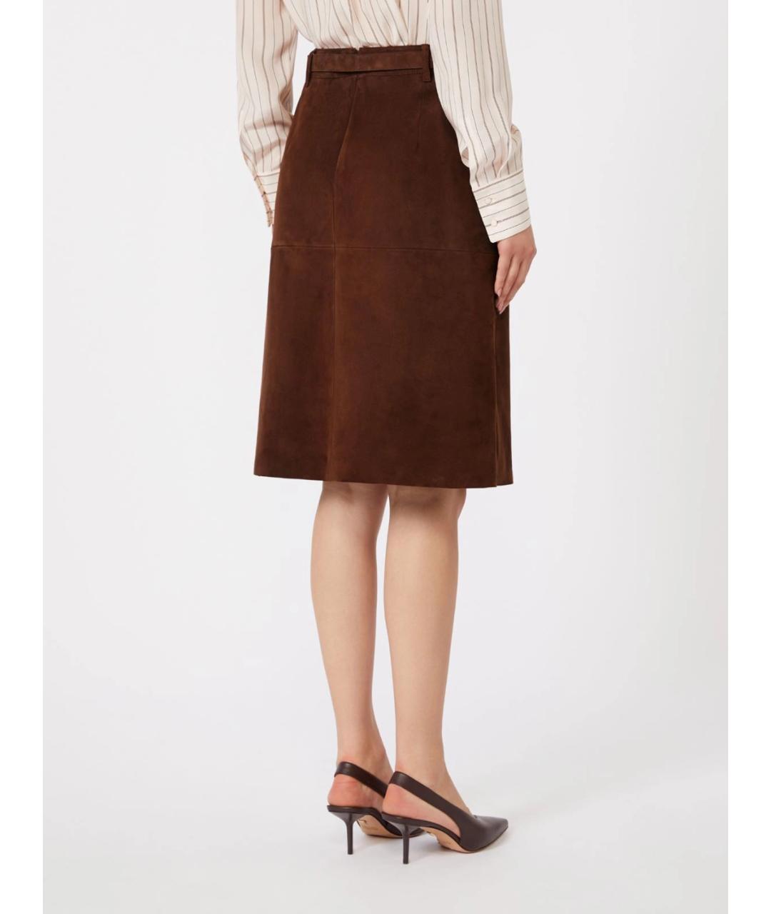 MAX MARA STUDIO Коричневая замшевая юбка миди, фото 4