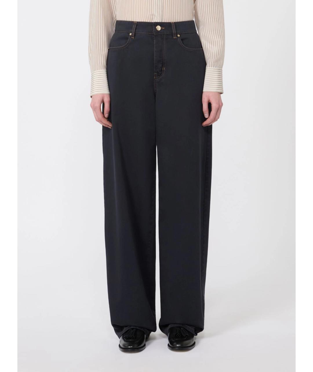 MAX MARA STUDIO Темно-синие хлопковые брюки широкие, фото 3