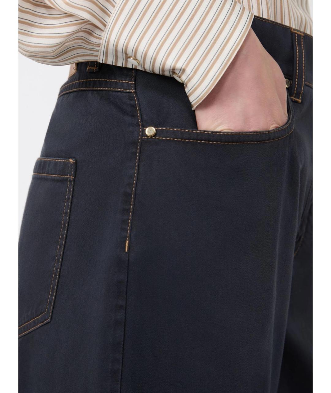 MAX MARA STUDIO Темно-синие хлопковые брюки широкие, фото 5