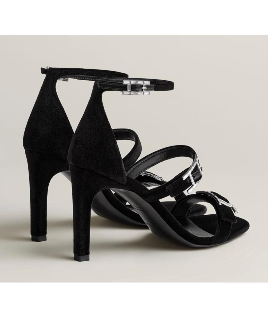 HERMES Черные бархатные босоножки, фото 3