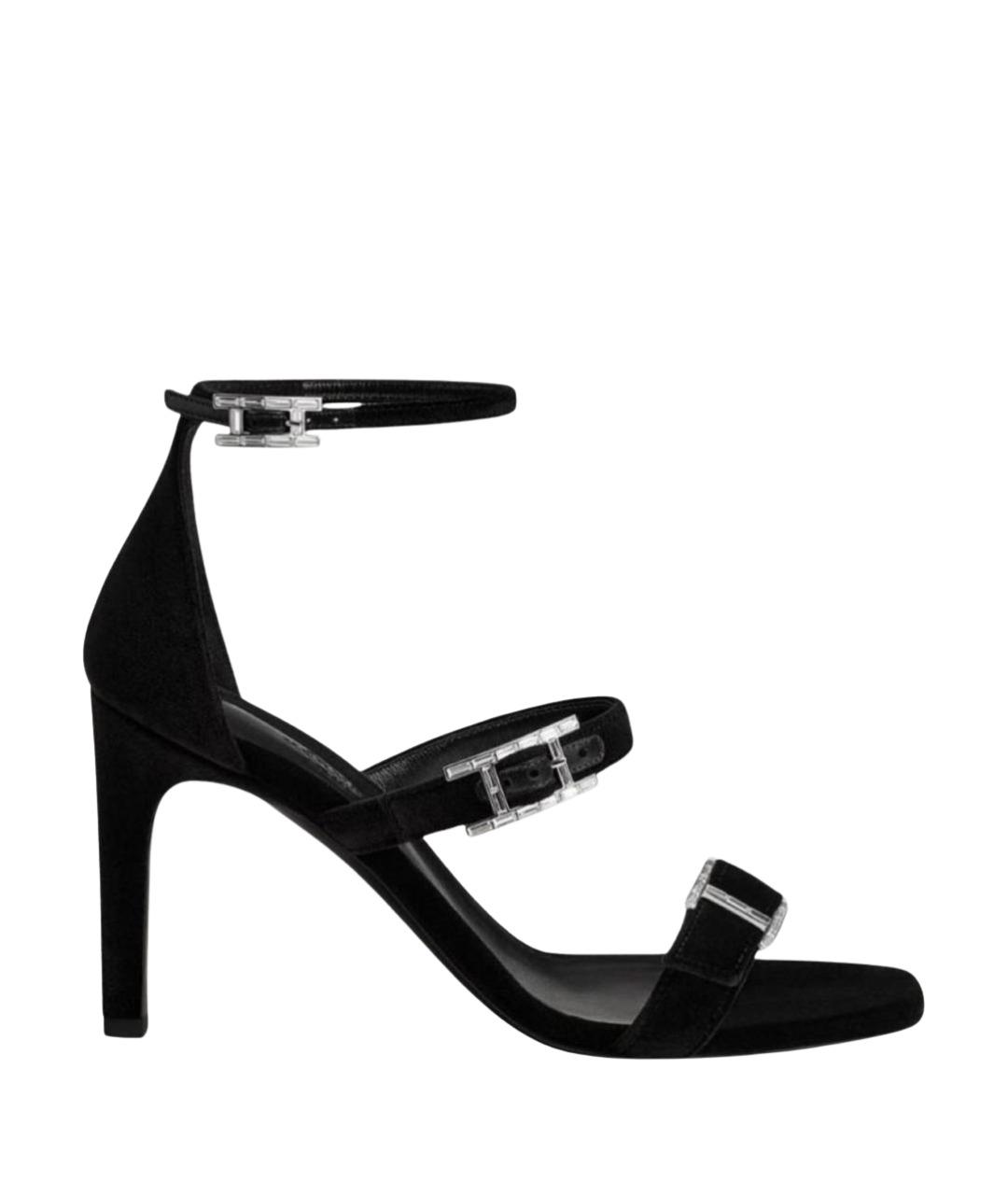 HERMES Черные бархатные босоножки, фото 1