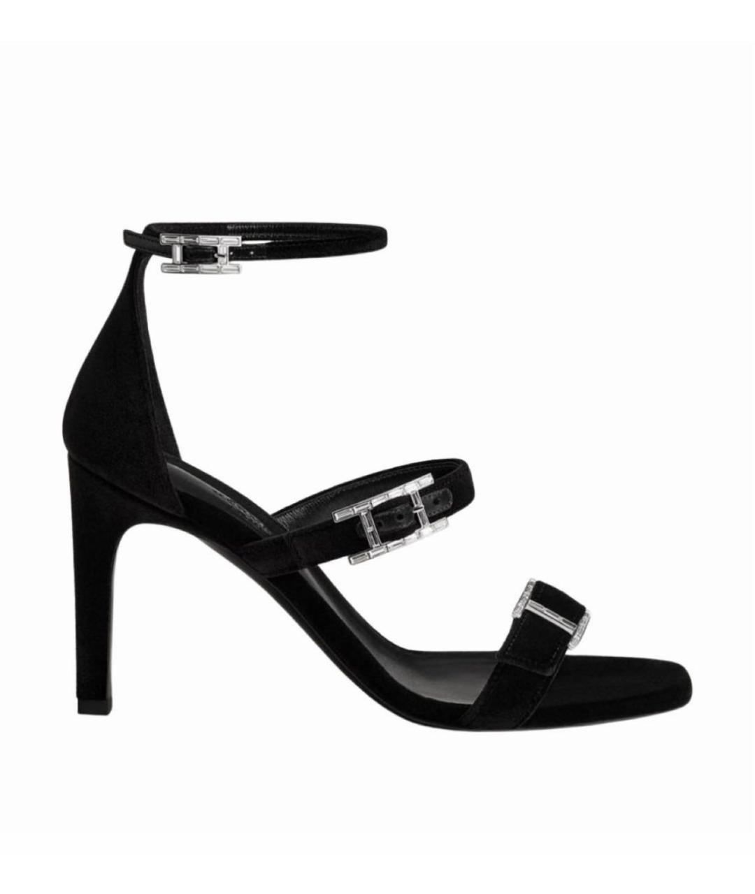 HERMES Черные бархатные босоножки, фото 9