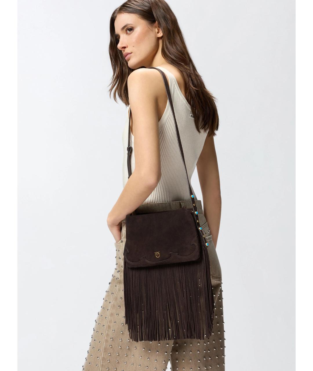 PINKO Коричневая кожаная сумка через плечо, фото 2