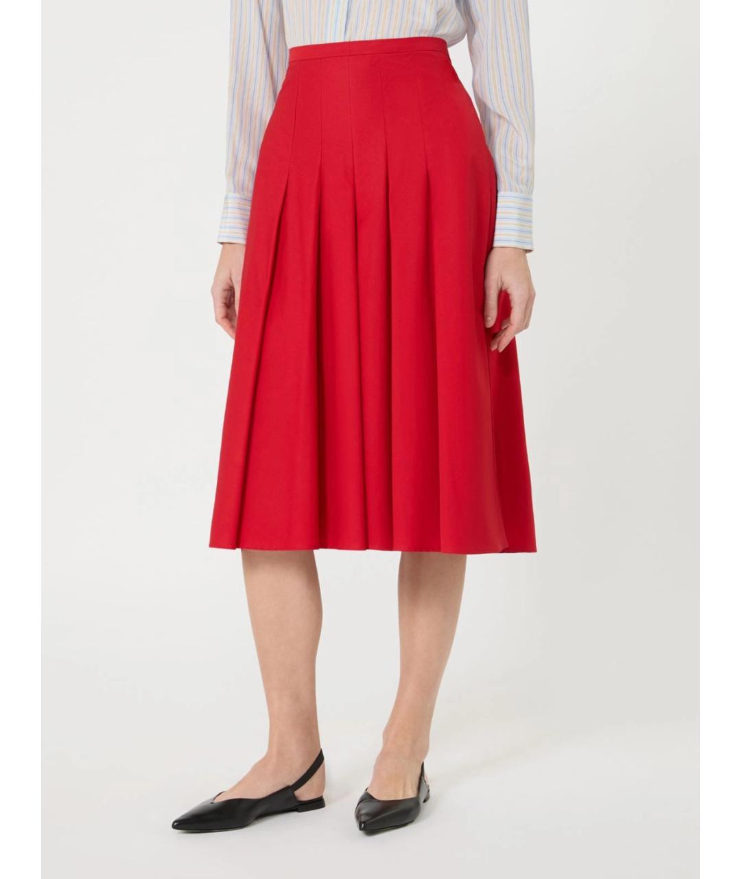 MAX MARA STUDIO Красная хлопковая юбка миди, фото 3