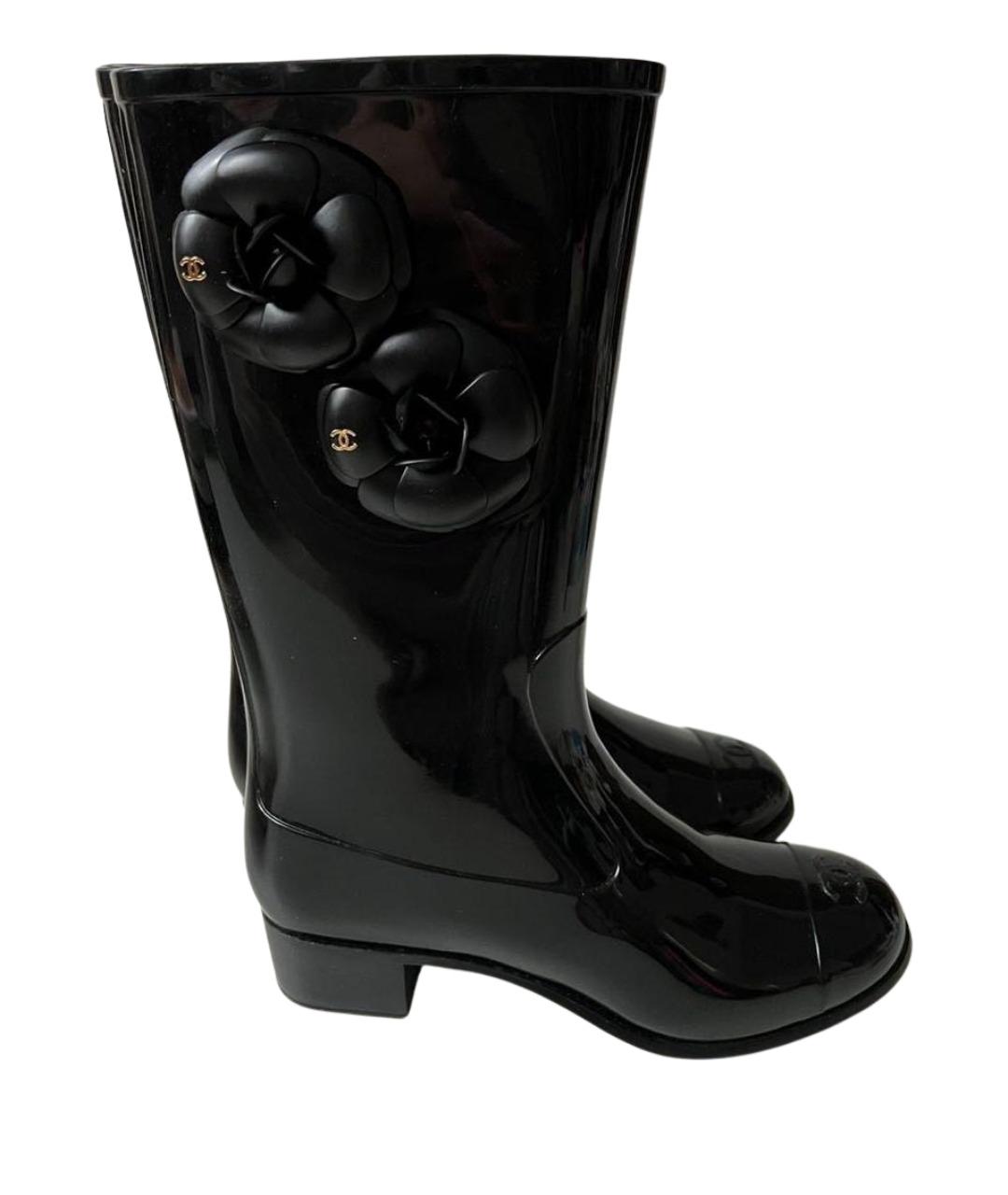 CHANEL Черные резиновые сапоги, фото 1