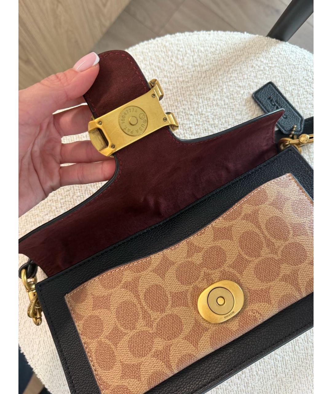 COACH Бежевая кожаная сумка через плечо, фото 5