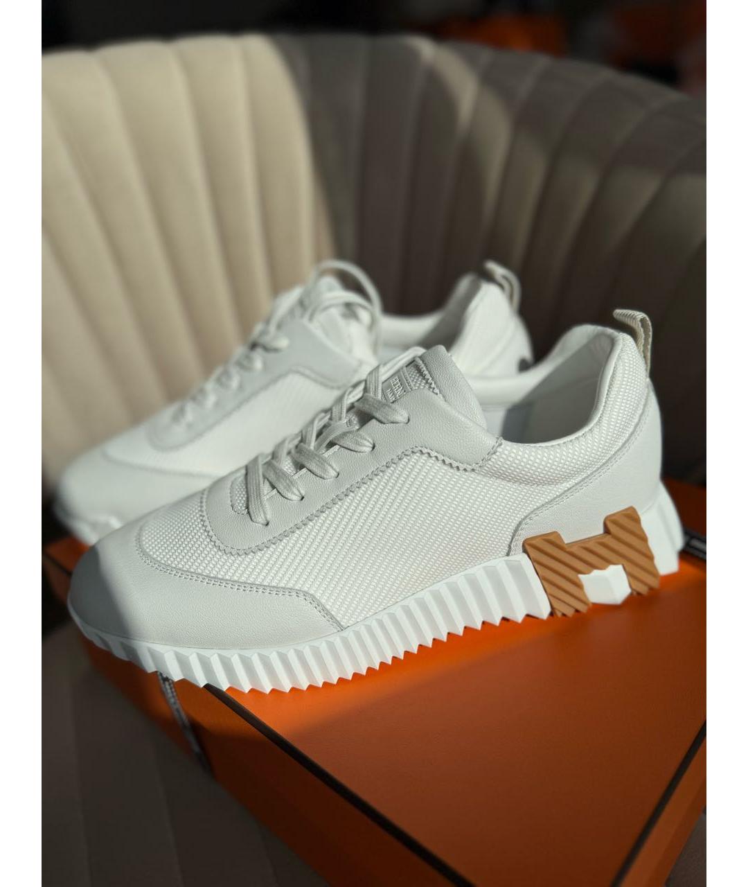 HERMES Белые кожаные кроссовки, фото 4