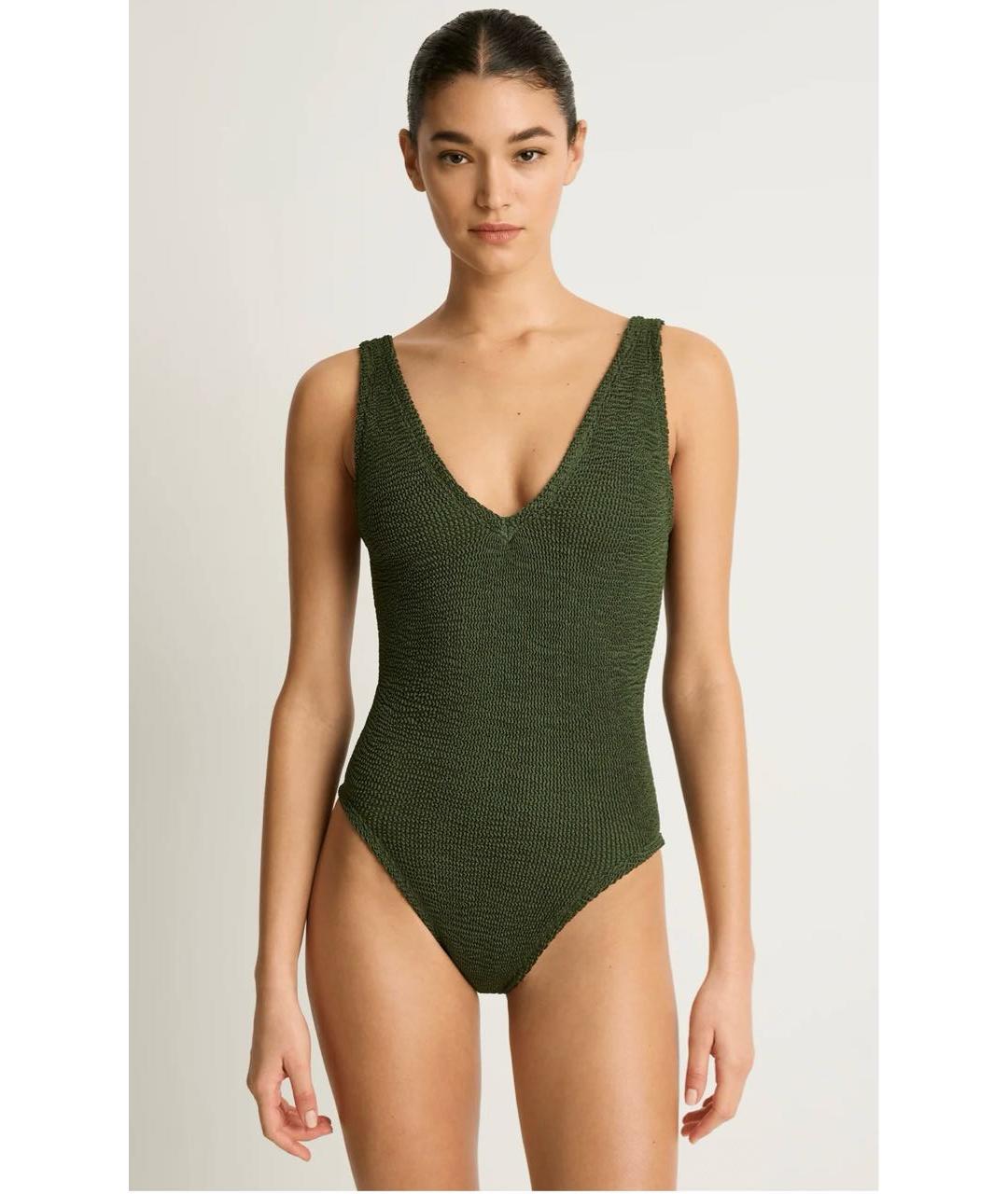 HUNZA G Хаки полиамидовый купальник, фото 7