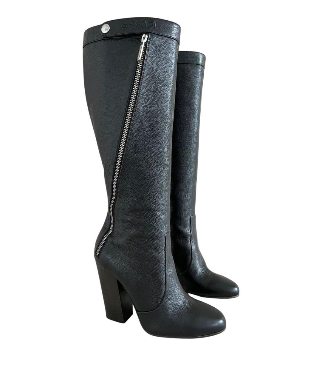 CHANEL Черные кожаные сапоги, фото 1