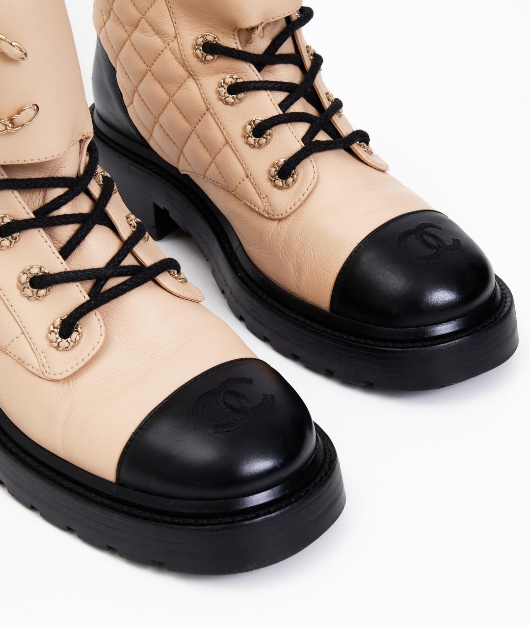 CHANEL Бежевые кожаные ботинки, фото 4