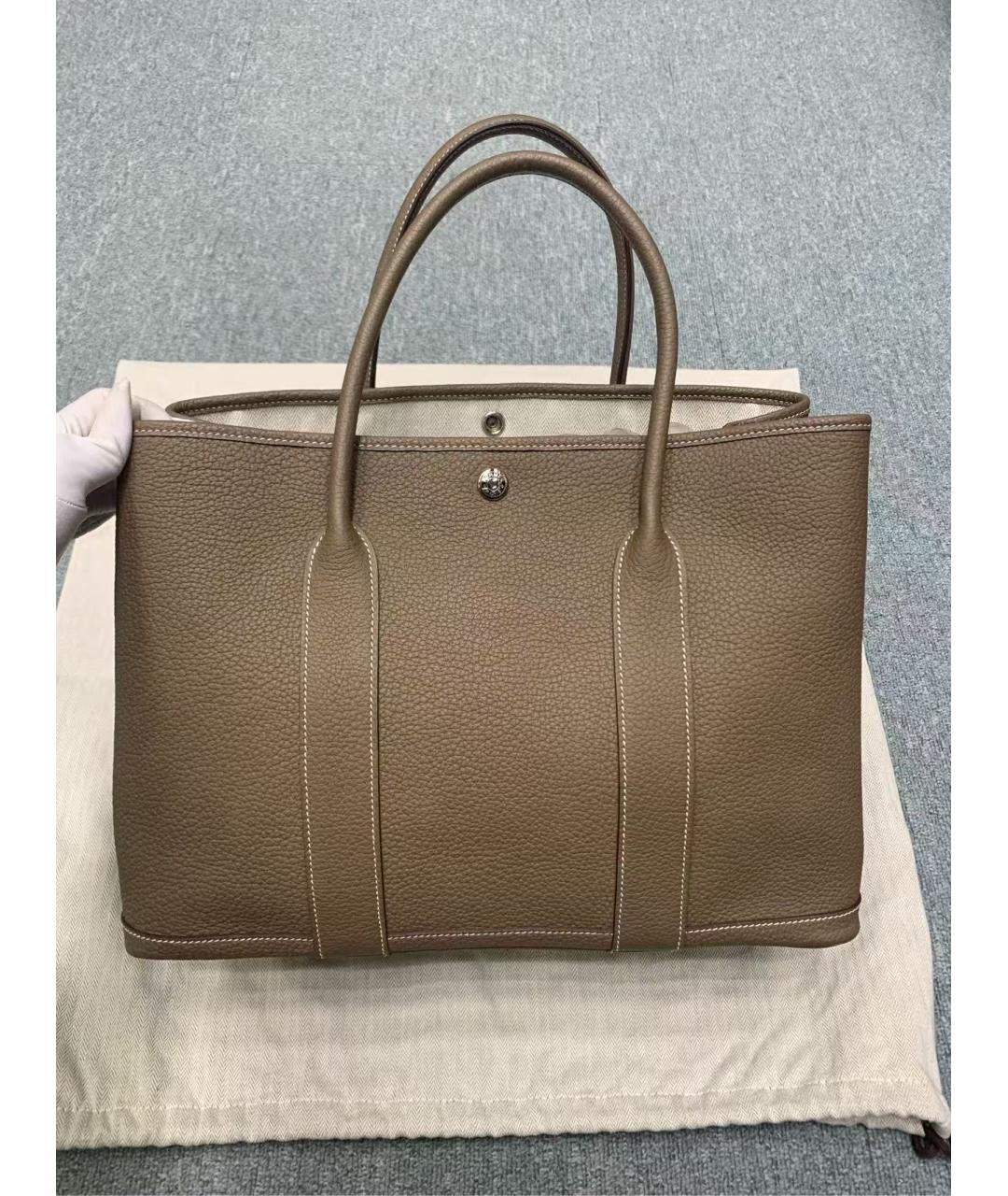 HERMES Серая кожаная сумка с короткими ручками, фото 2