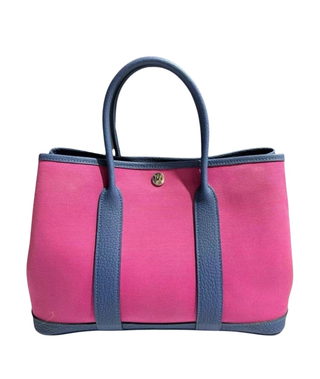 HERMES Розовая тканевая сумка с короткими ручками, фото 1