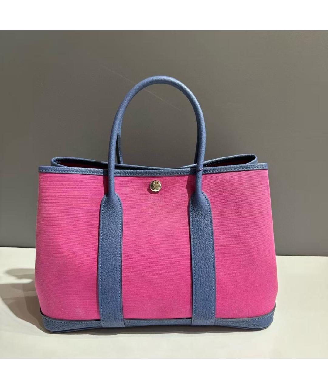 HERMES Розовая тканевая сумка с короткими ручками, фото 3