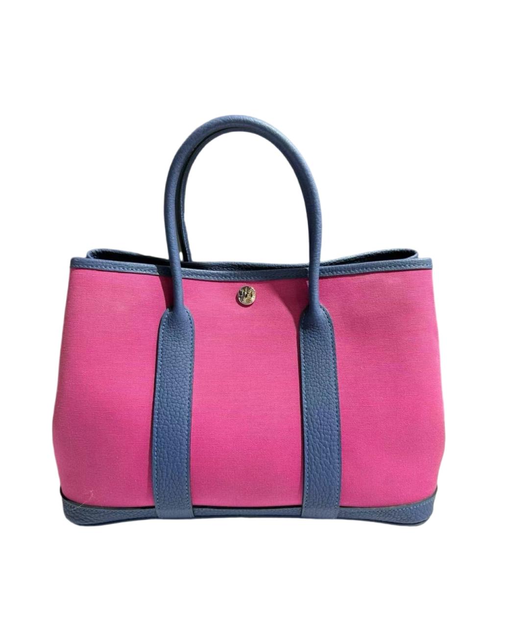 HERMES Розовая тканевая сумка с короткими ручками, фото 6