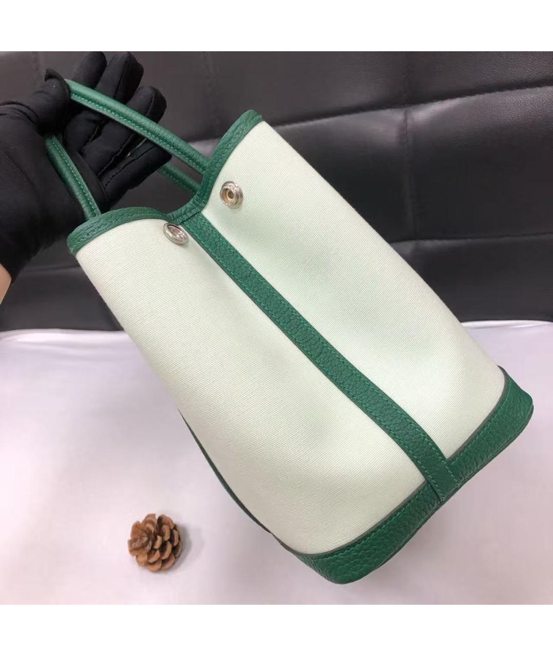 HERMES Зеленая тканевая сумка тоут, фото 3