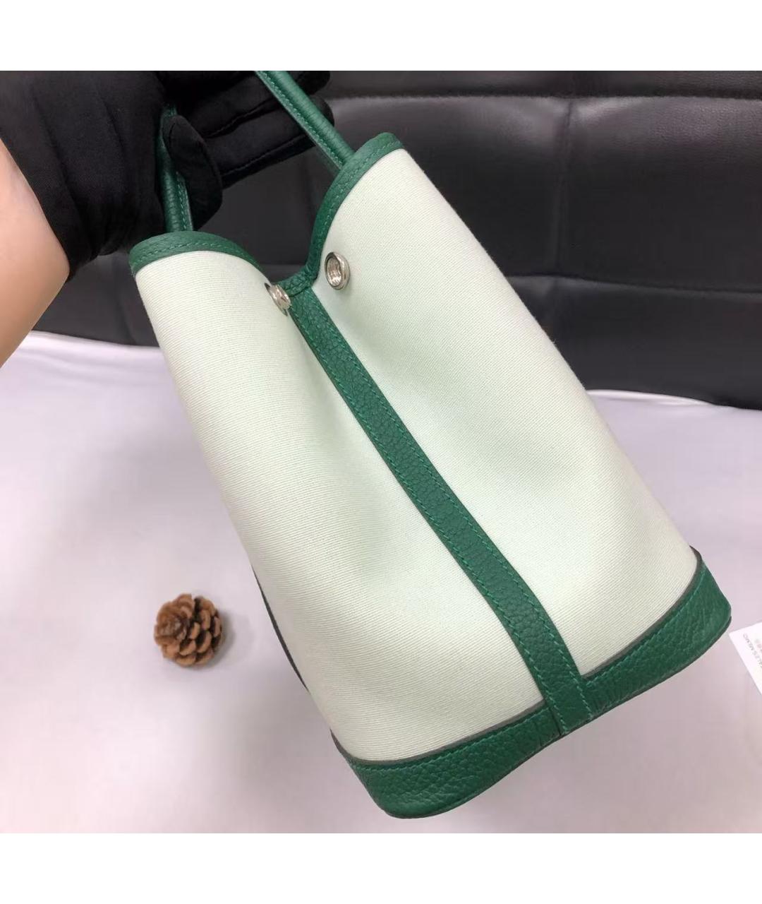 HERMES Зеленая тканевая сумка тоут, фото 4