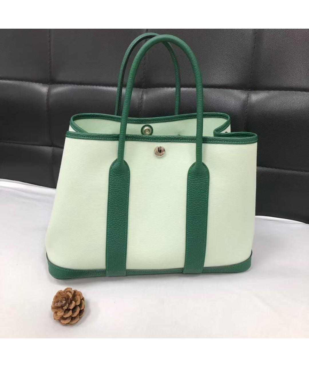 HERMES Зеленая тканевая сумка тоут, фото 2