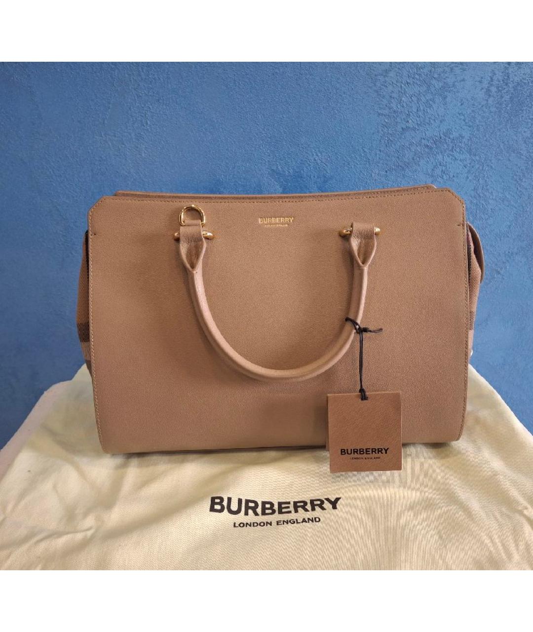 BURBERRY Бежевая кожаная сумка с короткими ручками, фото 5