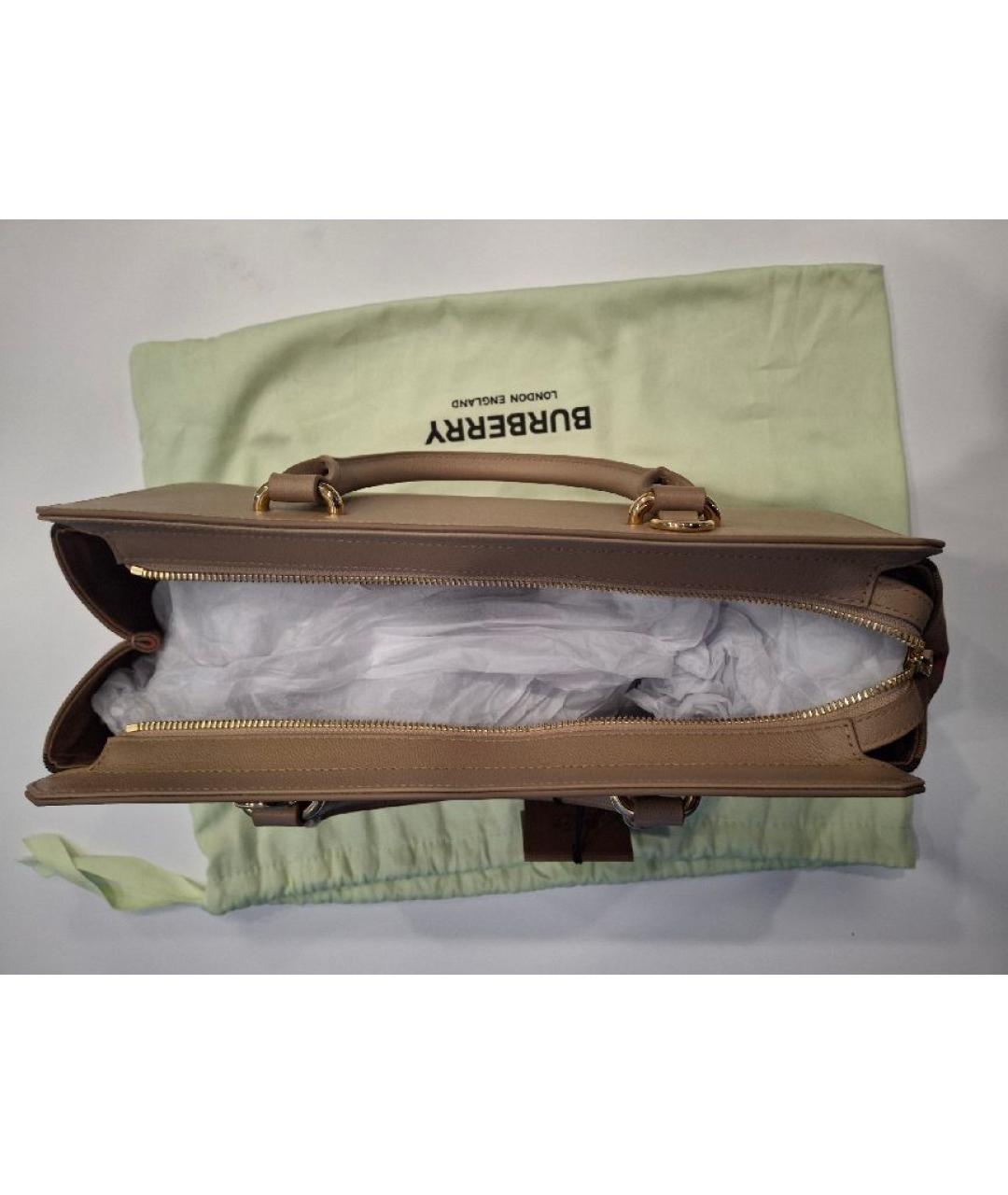 BURBERRY Бежевая кожаная сумка с короткими ручками, фото 9