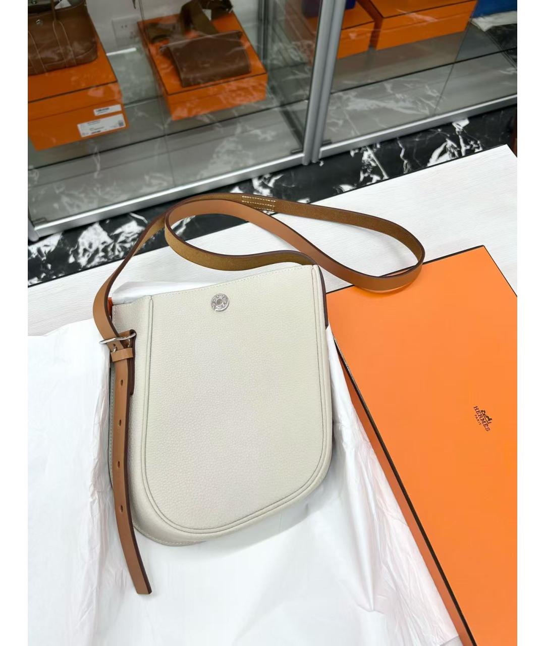 HERMES Белая кожаная сумка через плечо, фото 5