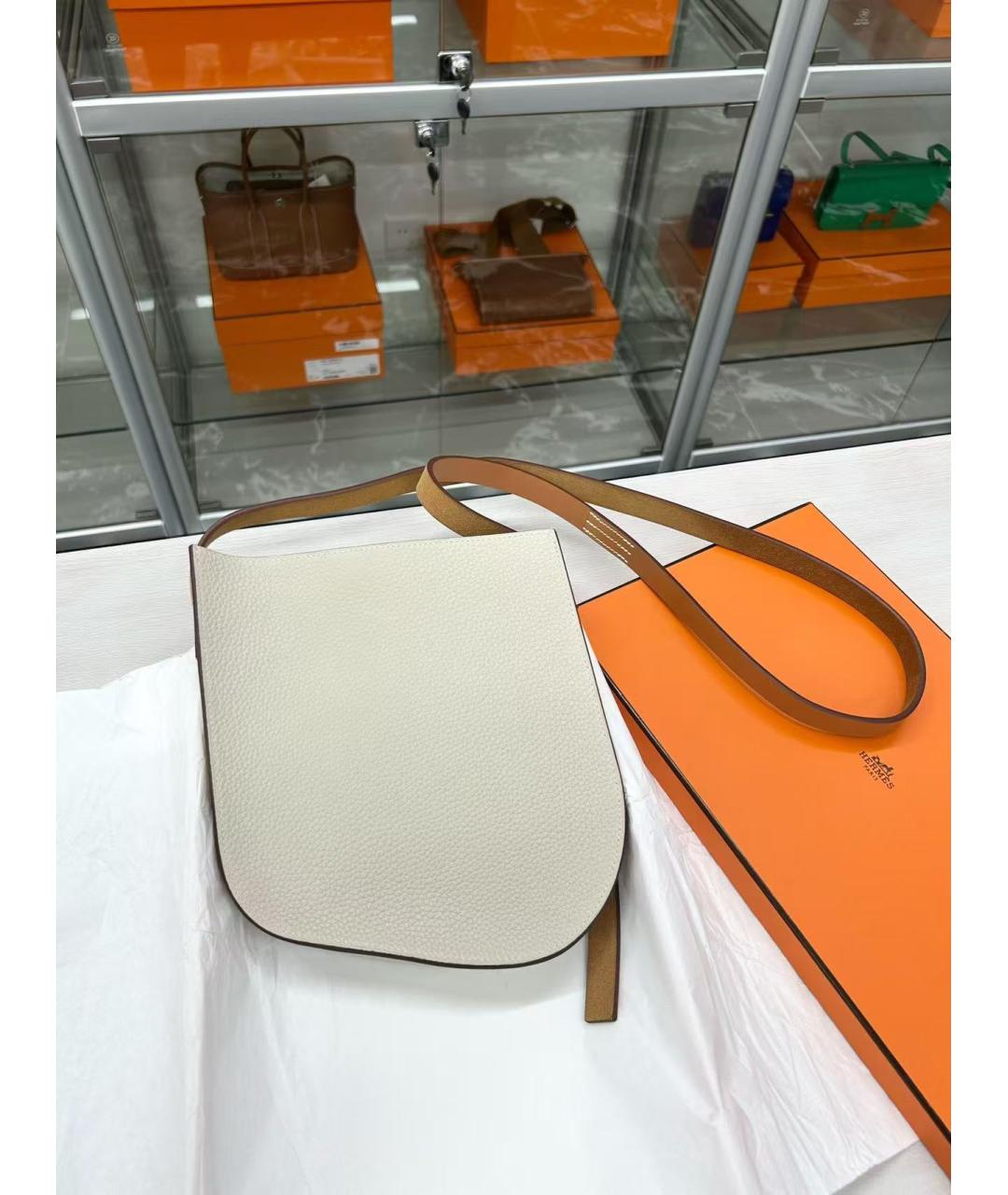 HERMES Белая кожаная сумка через плечо, фото 3