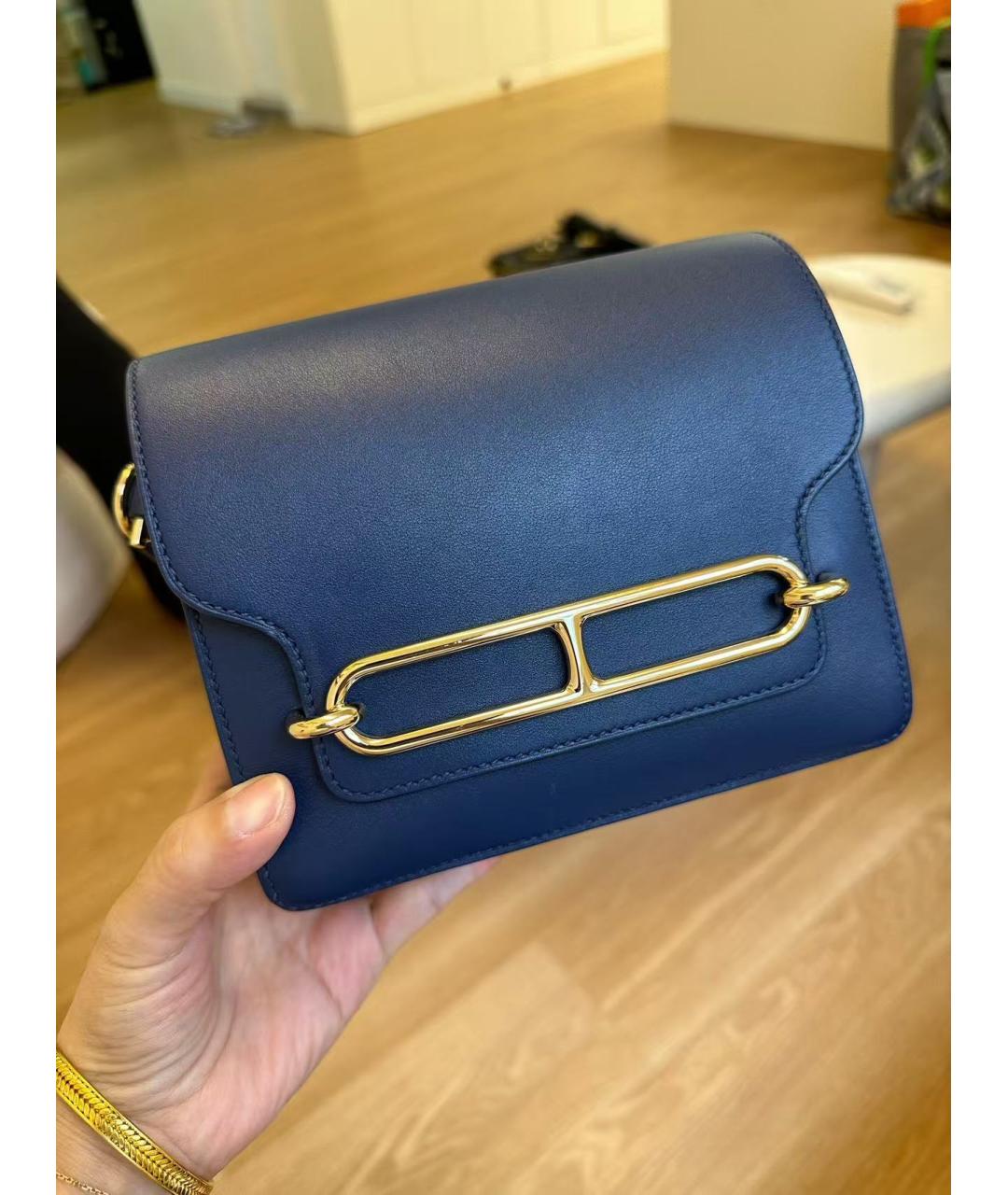 HERMES Темно-синяя кожаная сумка через плечо, фото 6