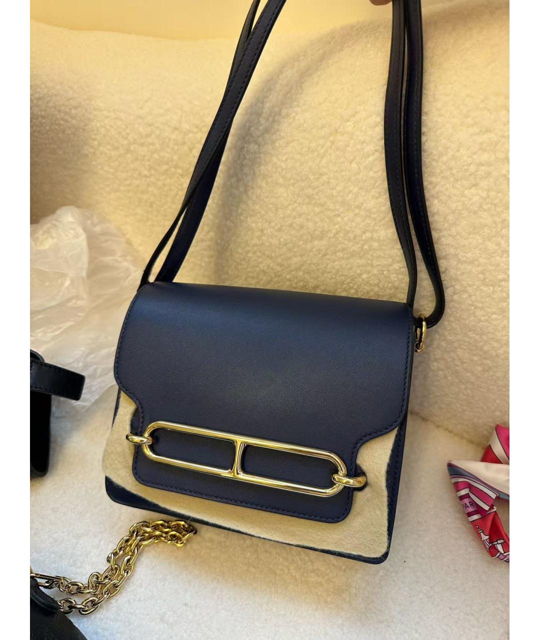 HERMES Темно-синяя кожаная сумка через плечо, фото 3