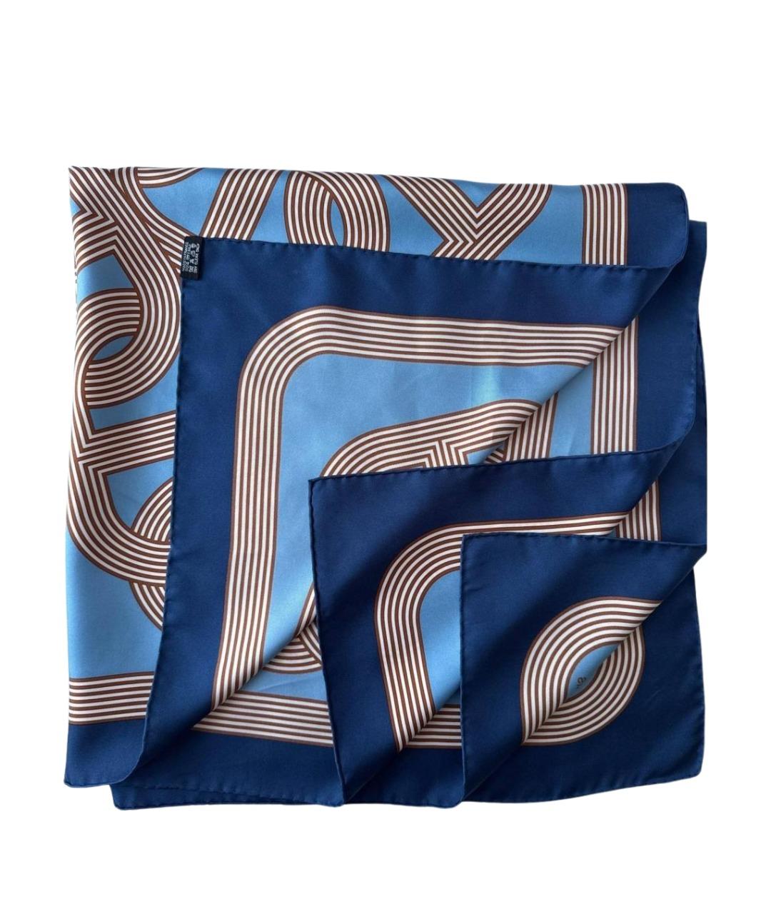 HERMES Синий шелковый платок, фото 1