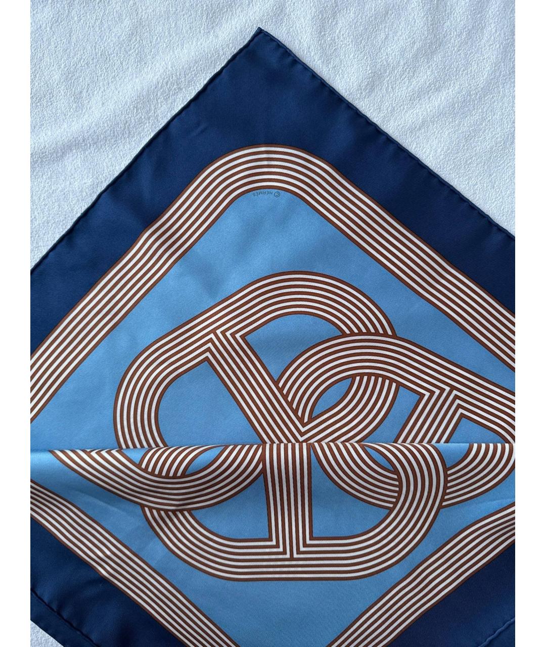 HERMES Синий шелковый платок, фото 4
