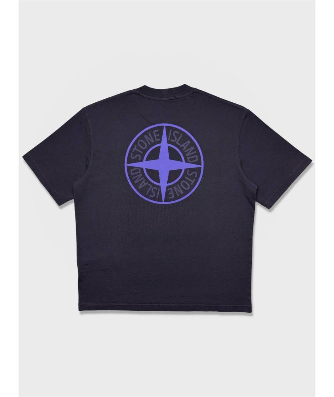 STONE ISLAND Темно-синяя хлопковая футболка, фото 2