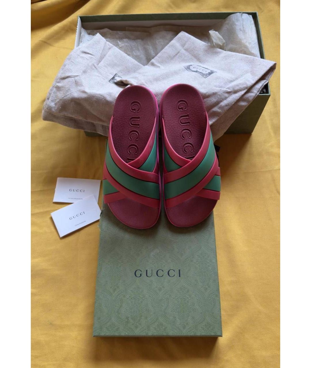 GUCCI Красные резиновые шлепанцы, фото 2
