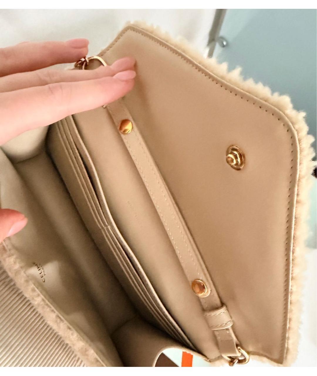 CELINE Бежевая кожаная сумка через плечо, фото 4