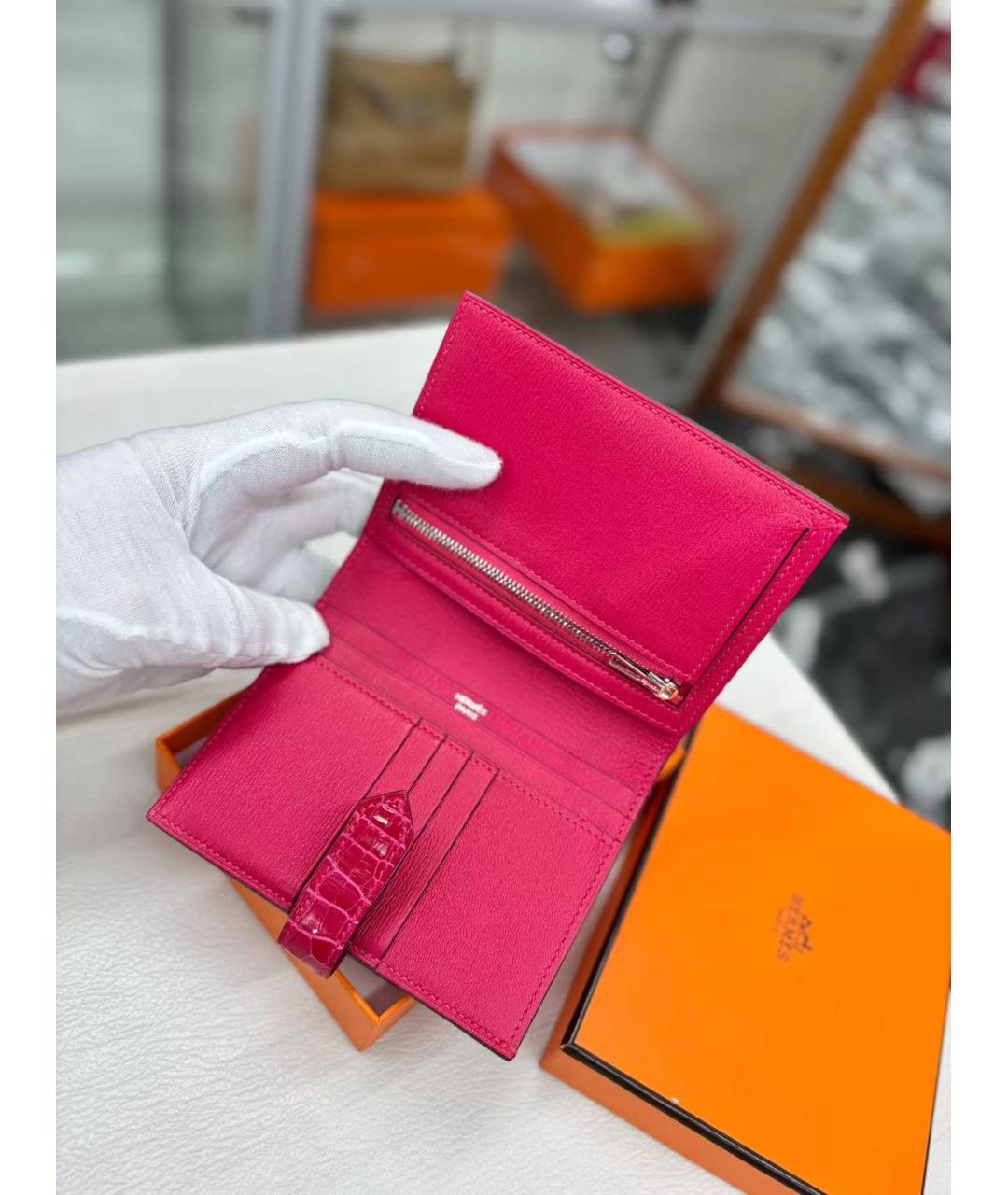 HERMES Розовый кожаный кошелек, фото 4