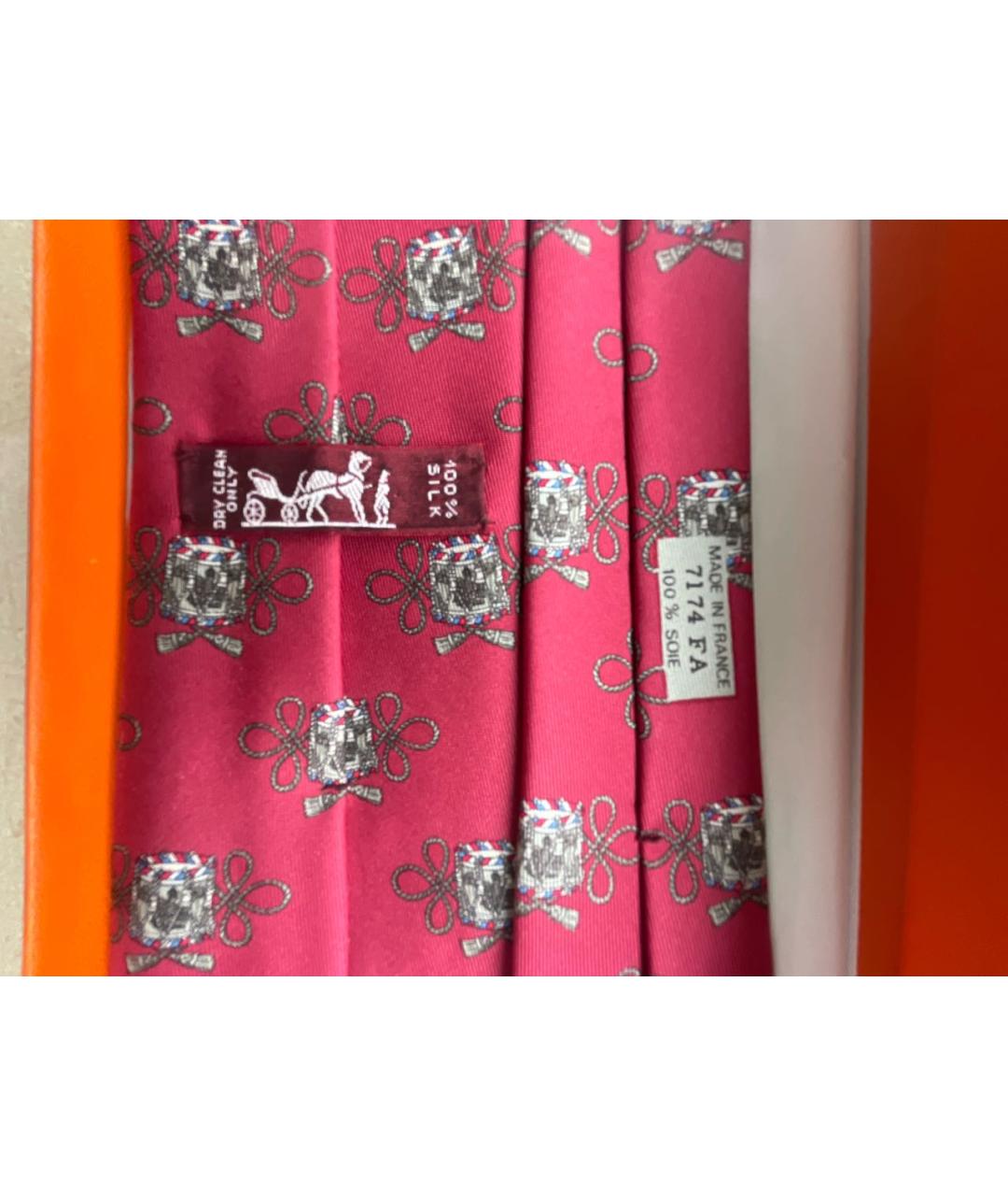 HERMES Бордовый шелковый галстук, фото 5