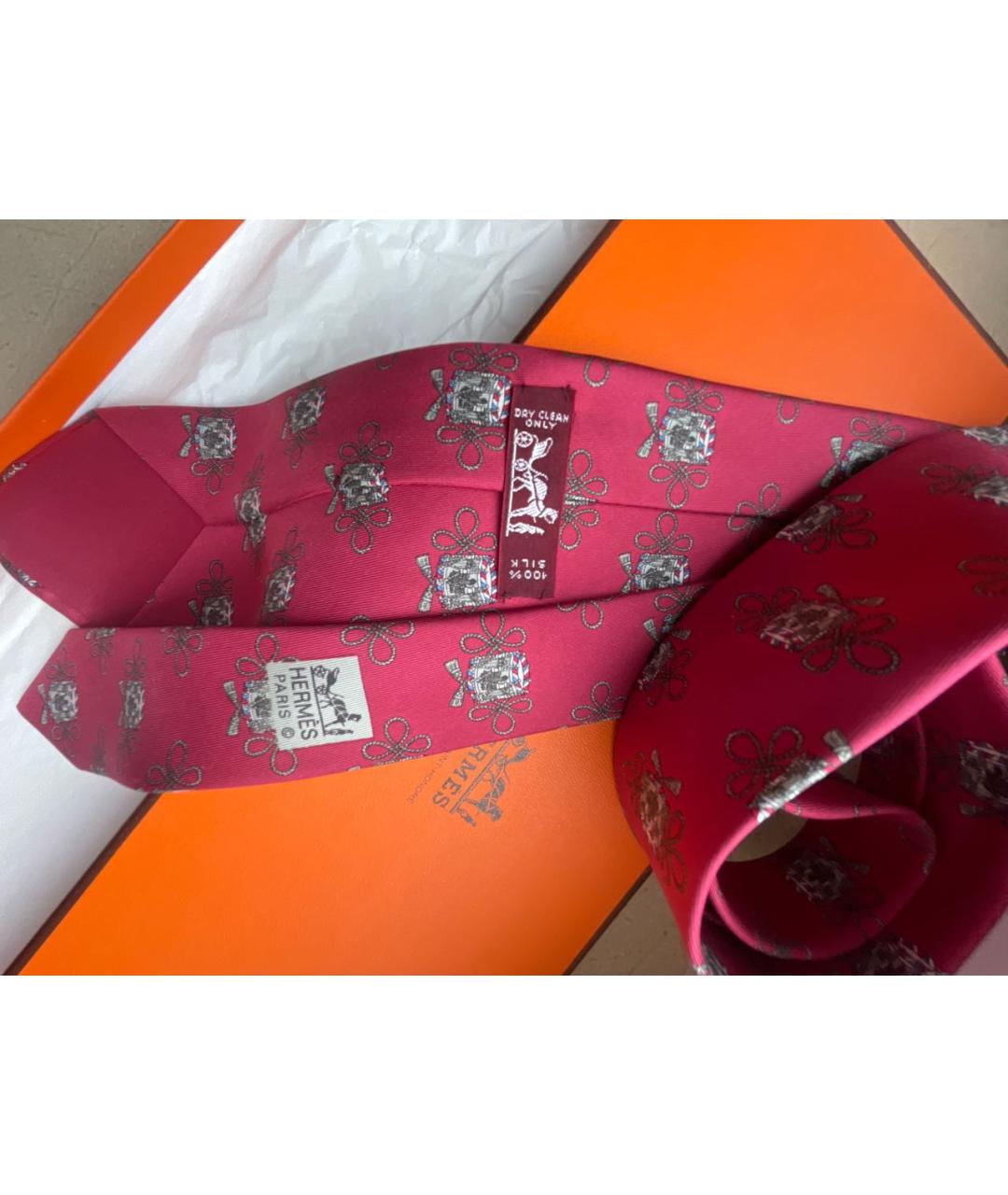 HERMES Бордовый шелковый галстук, фото 3