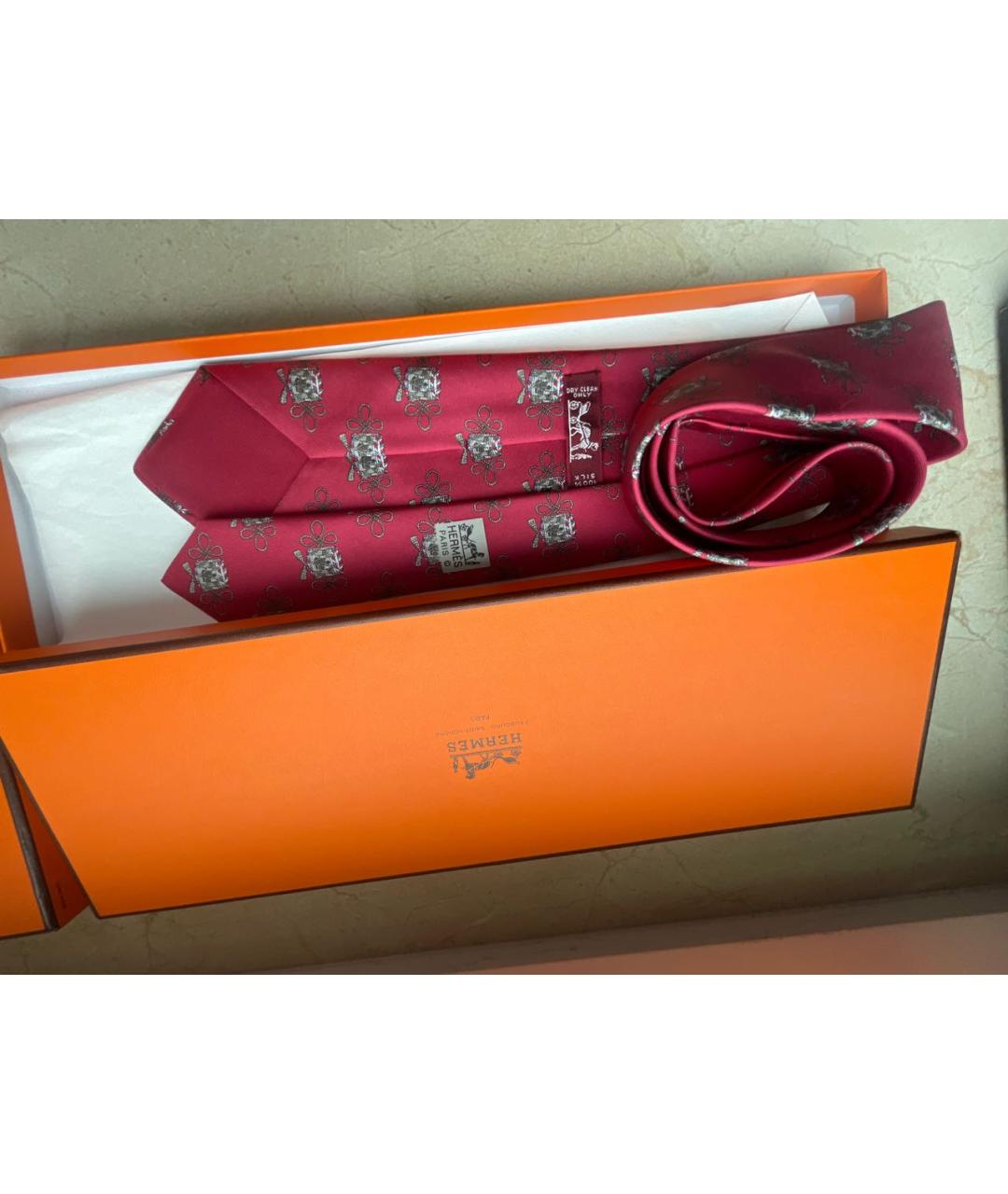 HERMES Бордовый шелковый галстук, фото 2