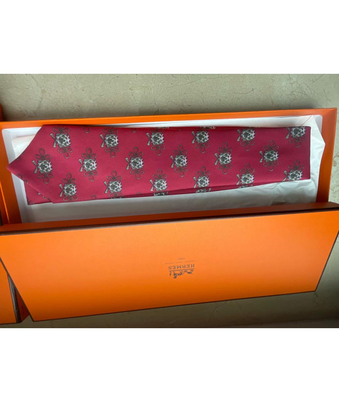 HERMES Бордовый шелковый галстук, фото 6