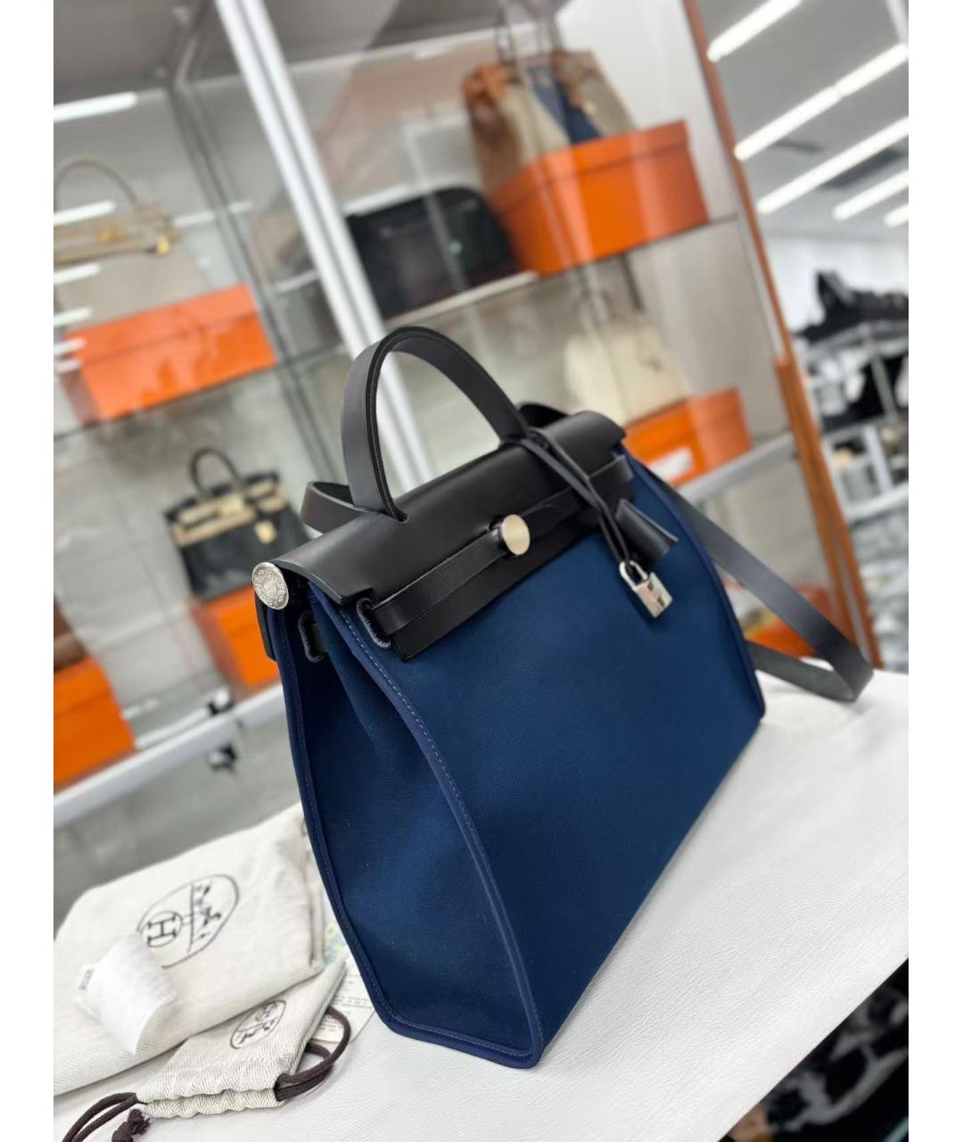 HERMES Темно-синяя тканевая сумка через плечо, фото 3