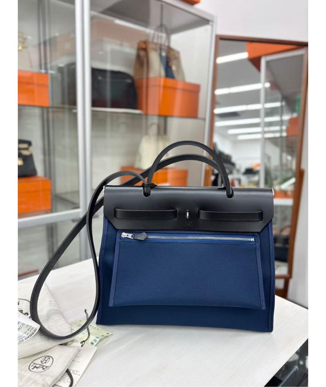 HERMES Темно-синяя тканевая сумка через плечо, фото 4